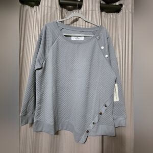 Elegant Gray Quilted Sweatshirt with Button Accents